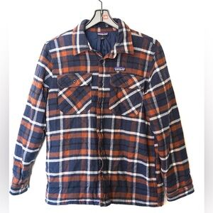 Patagonia Men's Insulated Midweight Fjord Flannel Jacket Blue Orange Plaid Sz L